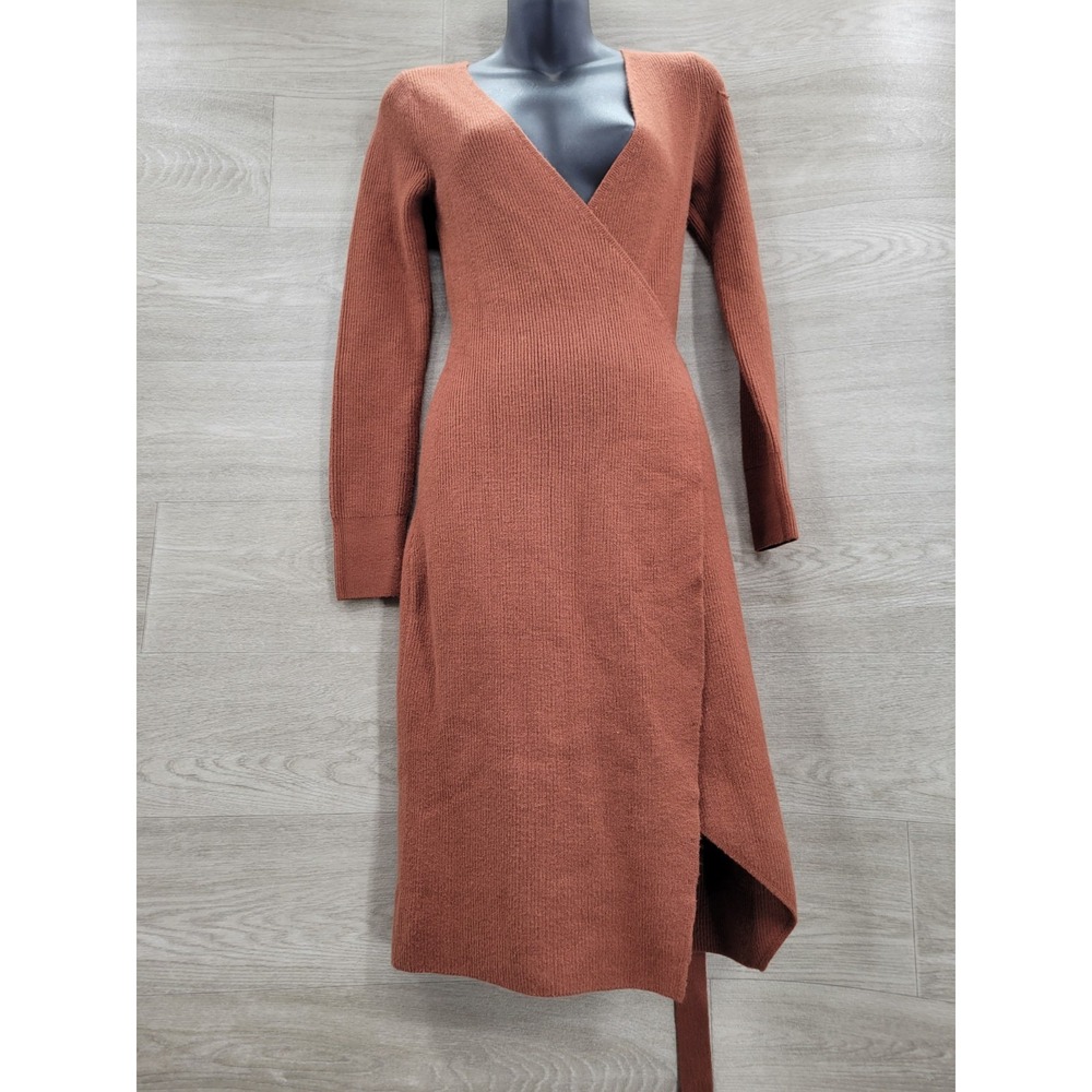 NWT Abercrombie & Fitch Women's XS Brown Ribbed Knit Wrap Sweater Dress Y2K